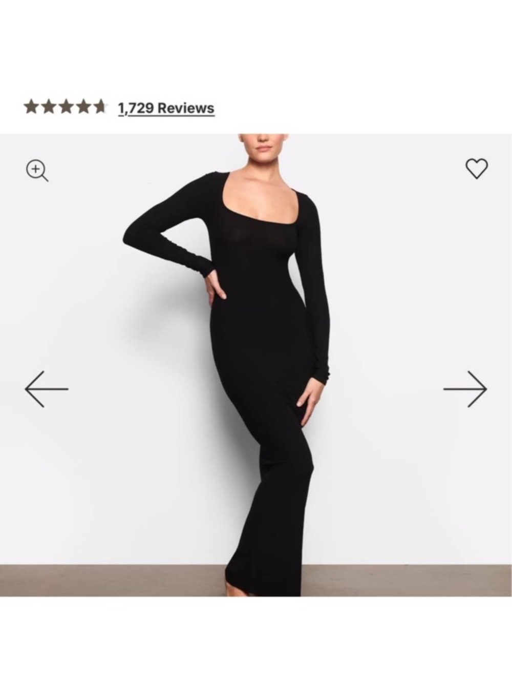 SKIMS Black Long-Sleeve Square Neck Maxi Dress
